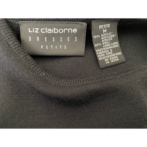 Liz Claiborne Black Shift Dress Sz PM Long Dolman Sleeves Crew Neck Acrylic/Wool - Picture 7 of 7